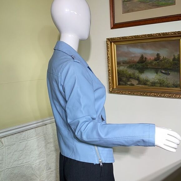 Thyme Maternity & After Baby Blue Faux Leather Motorcycle Jacket - Picture 6 of 16